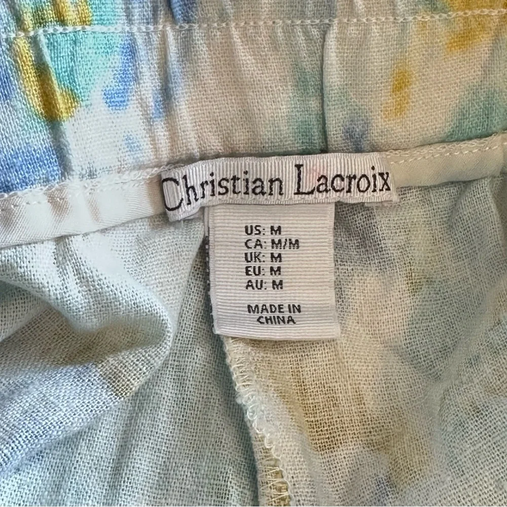 Christian Lacroix Women's Size M High Waist Watercolor Linen Blend Belted Shorts - Picture 5 of 6